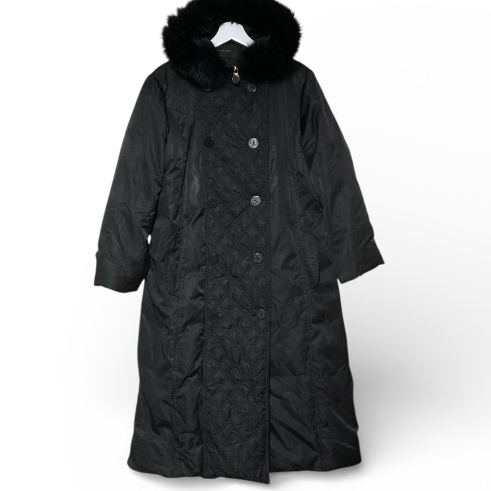 TAHARI Down Coat with Rex Fur Hood